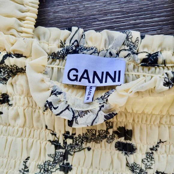 Ganni Pleated Georgette Flounce Smock Midi Dress in Floral Shadow Flan Sz 38 - Picture 9 of 15